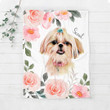Pinky Floral and Dog Photo Custom Pet Fleece Blanket Gift For Dog Parent