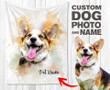 Custom Pet Portrait Water Color Fleece Blanket Gift For Dog Parent