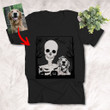 Custom Skull Skeleton Halloween Sketch Pet Portrait T-shirt For Dog Mom Dog Dad