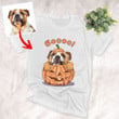 Booo Cute Dog Sits In Pumpkin Customized Halloween Unisex T-shirt For Dog Mom Dog Dad