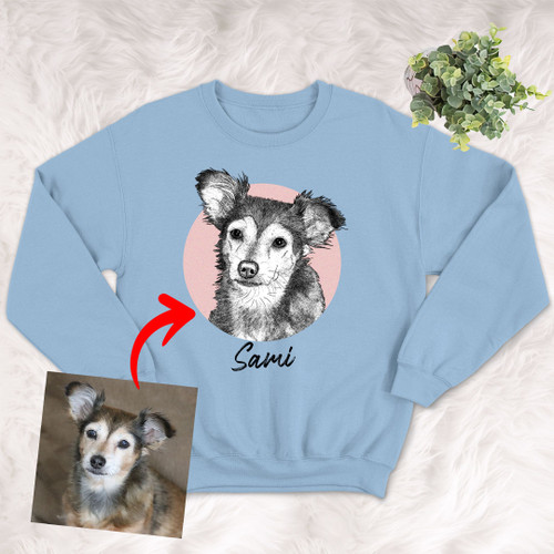 Personalized Pet Portrait Sketch Hand Drawing Men & Women Sweatshirt for Dog Lovers, Gift for Dog Lover