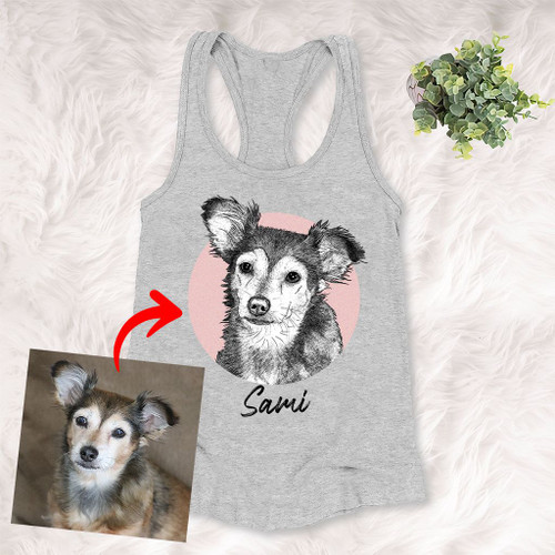 Personalized Pet Portrait Sketch Hand Drawing Men & Women Tank Top for Dog Lovers, Gift for Dog Lover