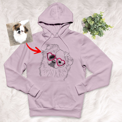 Personalized Pet Portrait Custom Unisex Hoodie Hand Drawing Gift For Dog Moms, Dog Dads On Birthday, Anniversary Gift For Her Or Wife