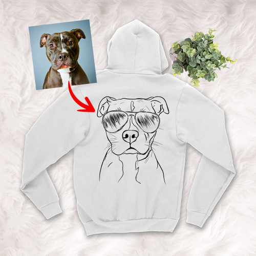 Personalized Pet Portrait Custom Unisex Zip Hoodie Hand Drawing Gift For Dog Moms, Dog Dads On Birthday, Anniversary Gift For Her