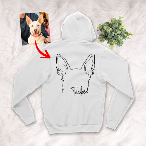 Personalized Dog Ears Outline Hand Drawing Women Zip Hoodie for Dog Lover, Dog Mom, Gift for Dog Lover