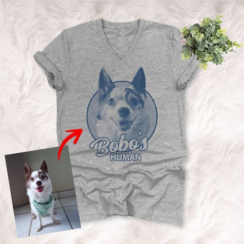 Personalized Dog V-neck Shirts For Humans Custom Dog V-neck shirts For Dog Lovers