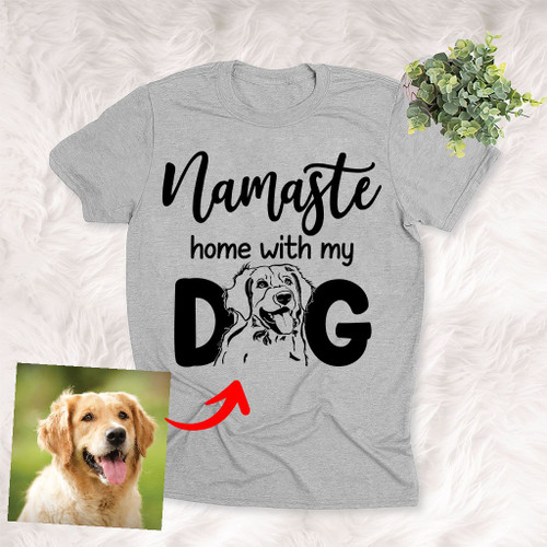 Namaste Home With My Dog Personalized Pet Illustration Yoga T-shirt Unisex Adult T-shirt For Pet Owners