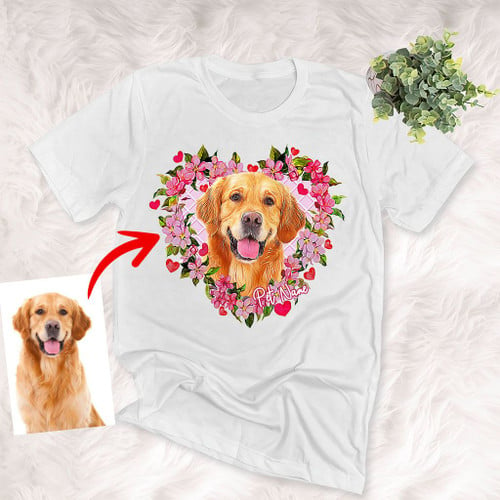 Customized Pet Flower Heart Illustration Unisex Adult T-shirt For Pet Owners