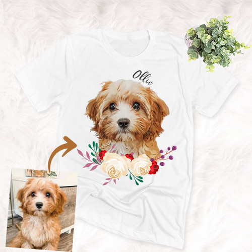 Personalized Water Color Pet Portrait T-shirt Adults Special Gift For Dog Lovers, Pet Owners