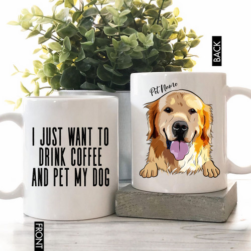 I Just Want To Drink Coffee And Pet My Dog Pet Portrait Colorful Painting Personalized Mug For Dog Lover, Dog Owners, Pet Parents