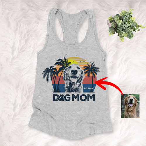 Dog Mom Summer Vibes Customized Women's Tank Top For Dog Mama Pet Owner