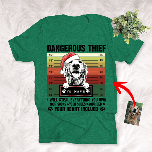 Dangerous Thief Custom Pet Portrait T-Shirt Vintage Background Gift For Christmas