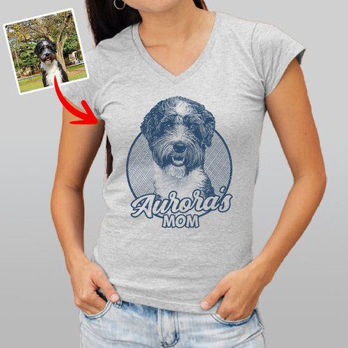 Personalized Dog V-neck Shirts Mother's Day Gift For Dog Mom