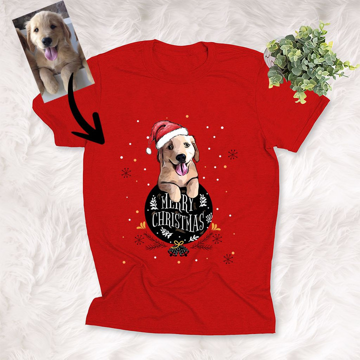 Customized Pet Oil Painting Christmas Gift - Merry Christmas Unisex Adult T-shirt For Pet Owners