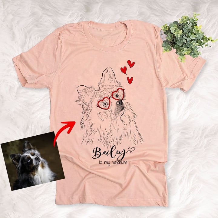 Personalized My Dog Is My Valentine Pet Illustration T-shirt For Pet Lovers