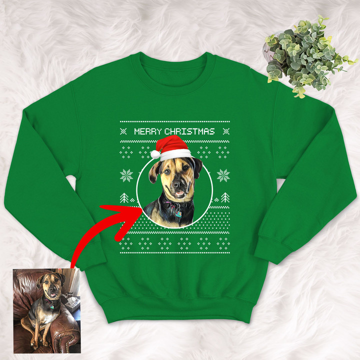Personalized Circle Dog Portrait Men & Women Crewneck Sweatshirt Christmas for Dog Lovers