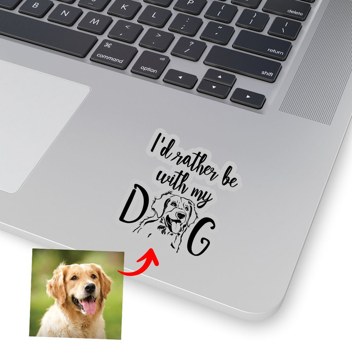 Personalized Pet Pencil Sketch Stickers - I'd Rather Be With My Dog Custom Stickers For Pet Owners