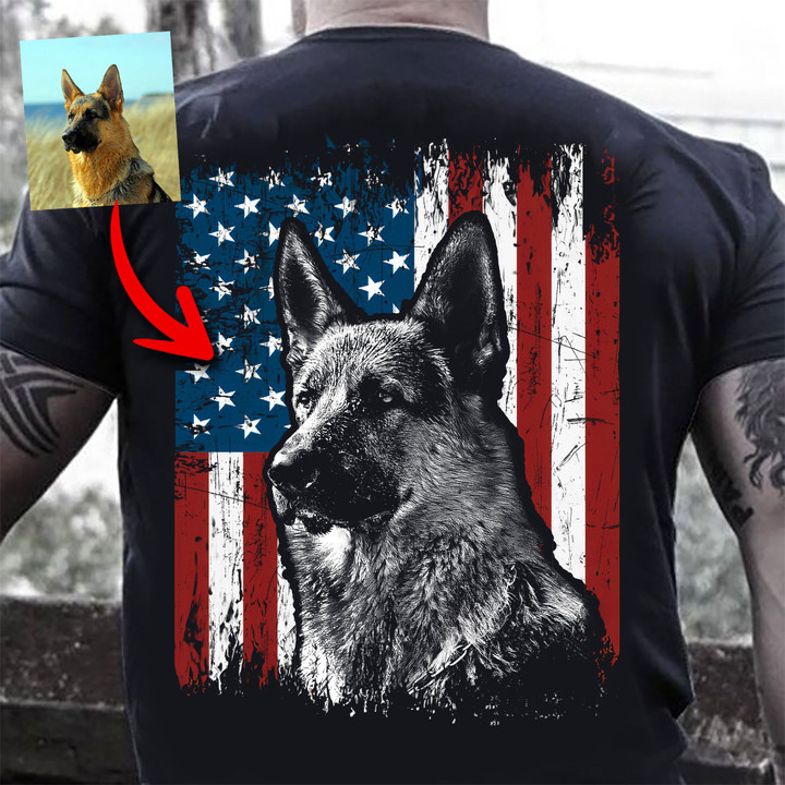Personalized American Flag Dog Photo Independence Day 4th July T-shirt