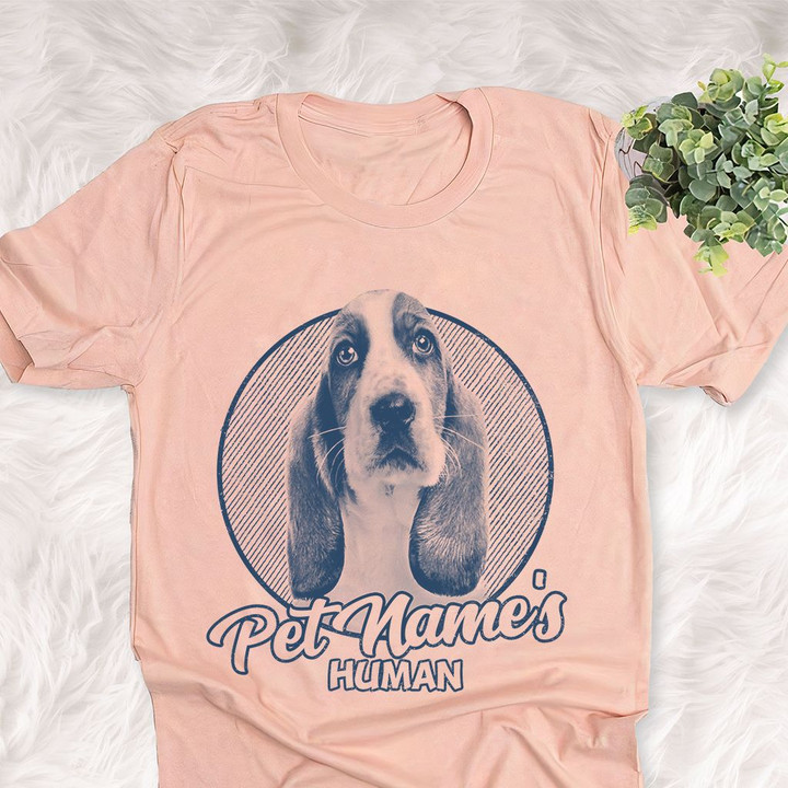 Personalized Basset Hound Dog Shirts For Human Bella Canvas Unisex T-shirt Heather Peach
