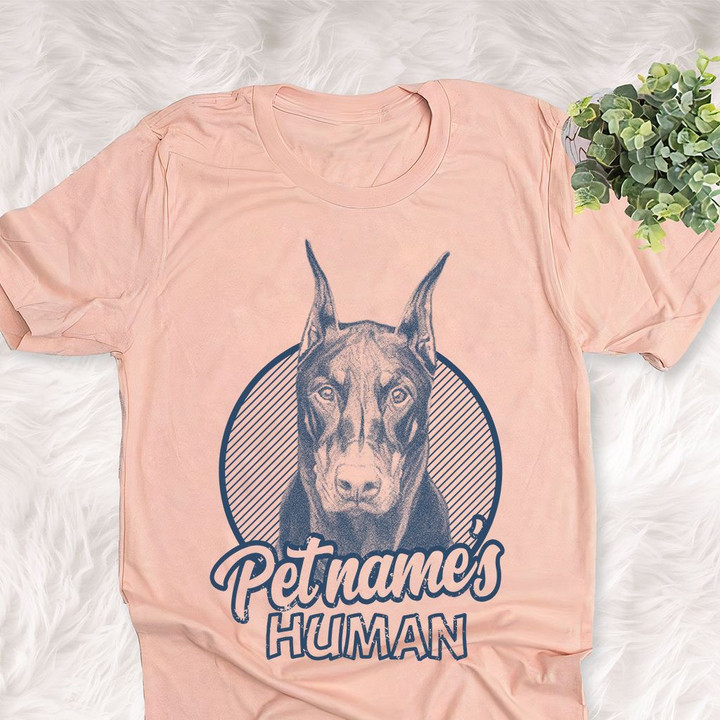 Personalized Doberman Pinscher Dog Shirts For Human Bella Canvas Unisex T-shirt Heather Peach
