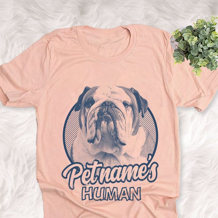 Personalized English Bulldog Dog Shirts For Human Bella Canvas Unisex T-shirt Heather Peach