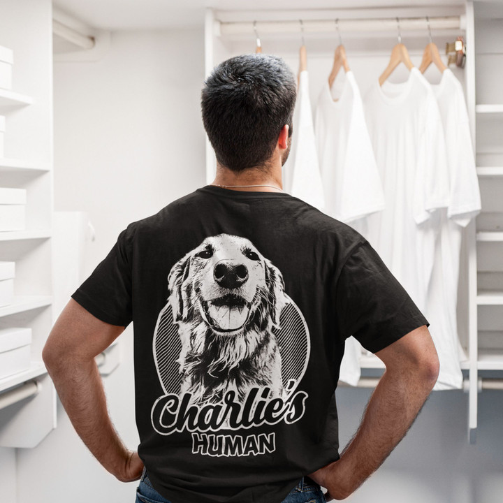 Customized Sketch Hand Drawing Backside Unisex T-shirt Personalized Gift For Dog Lovers, Dog Moms, Dog Dads