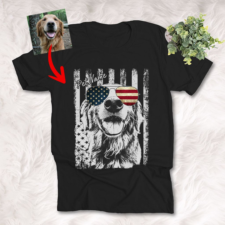 American Flag 4th July Independence Day Dog With Glasses Customized Unisex T-Shirts Dog Parents Gift