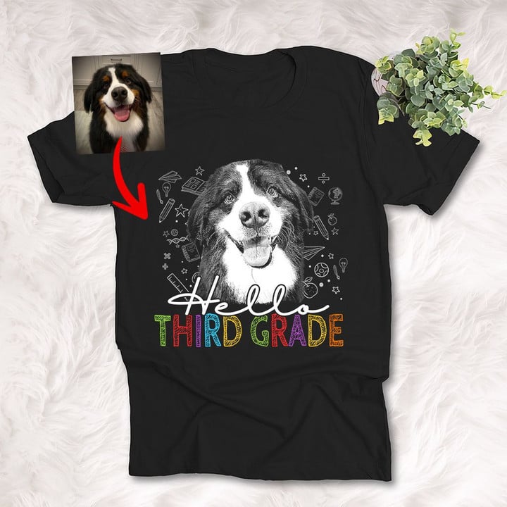 Hello New Students Customized Dog Photo T-Shirt Love Student Back To School Shirt