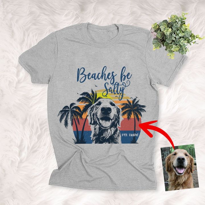 Beaches Be Salty Summer Vibes Custom Dog Sketch T-Shirt Dog Summer Lover Shirt