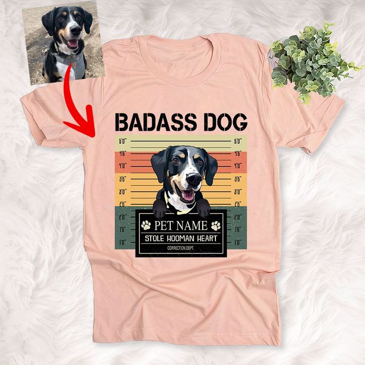 Badass Dog, Stole Hooman Heart Vintage Customized Dog Portrait T-Shirt Gift For Dog Lovers, Dog Parents