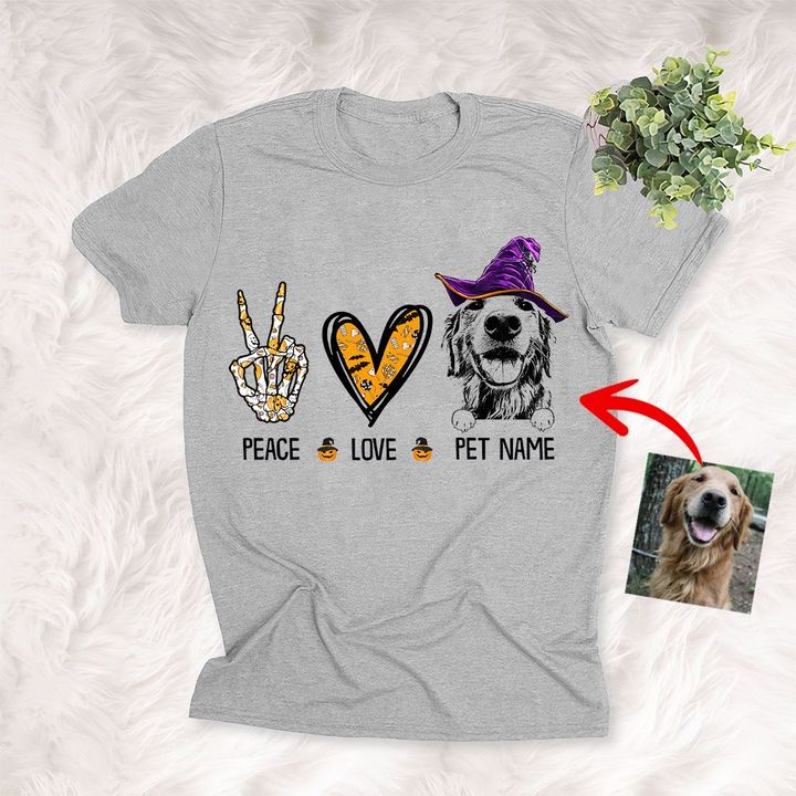 Peace Love Dog Halloween Customized Dog Sketch T-Shirt Gift For Halloween, Spooky Dog Lover