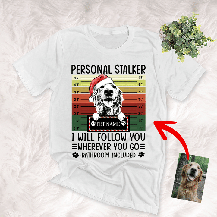 Personal Stalker Sketch Pet Portrait Custom Christmas T-Shirt Vintage Background Gift For Christmas