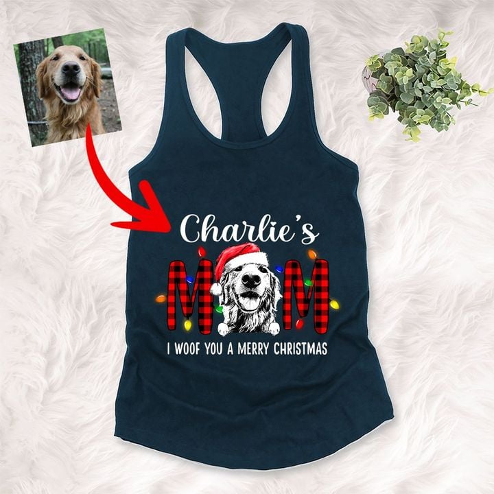 Furry Mom Custom Pet Portrait Christmas Wishes Women's Tank Top For Dog Lovers