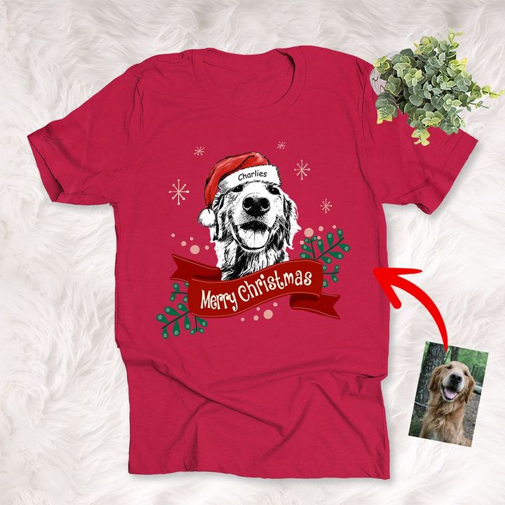 Customized Pet Portrait Christmas Ribbon T-Shirt