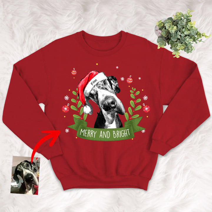 Customized Christmas 2021 Sketch Pet Portrait Vintage Ribbon Sweater Shirt Christmas for Dog Lovers