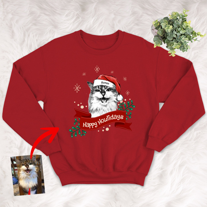 Customized Christmas 2022 Sketch Pet Portrait Christmas Ribbon Sweater Shirt Christmas for Dog Lovers