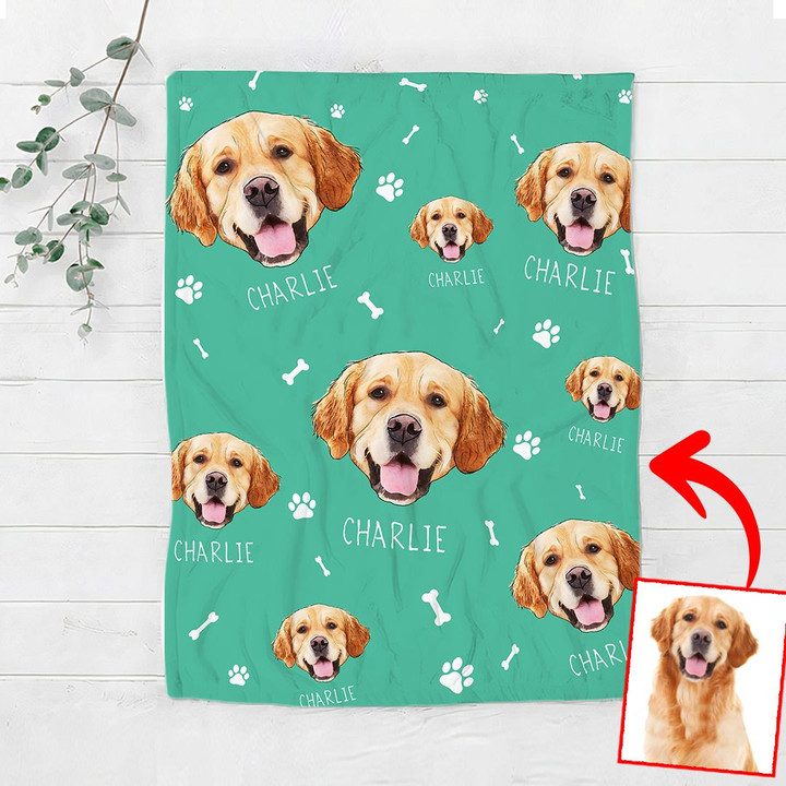 Custom Dog Photo And Name Fleece Blanket Gift For Dog Parent