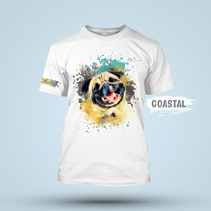 Watercolor Splash Painting Full Printing Custom Dog Portrait T-Shirt