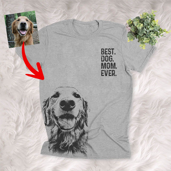 Best Dog Mom Ever Sketch Dog Face Full Printing Custom Dog Portrait T-Shirt