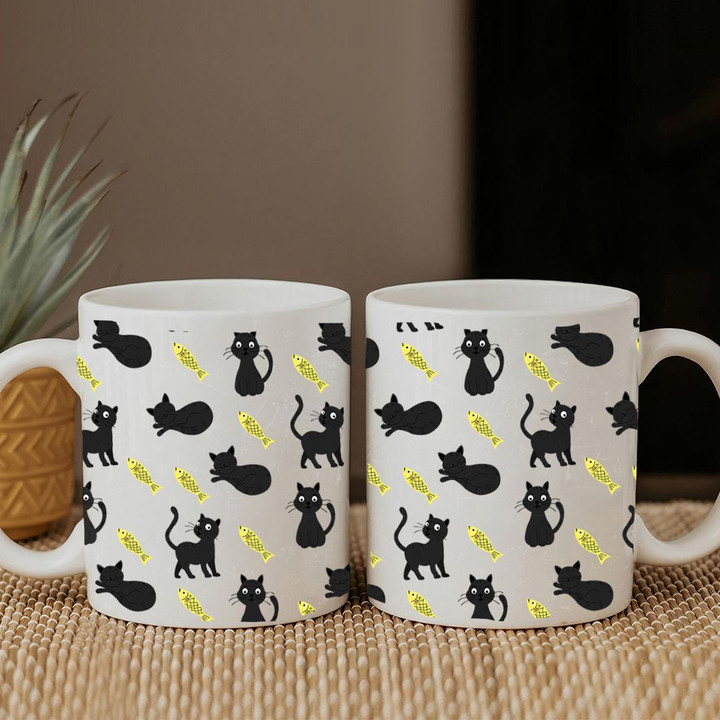 Funny Cat Fish Icons Mug For Cat Lovers New Cat Owner Mug