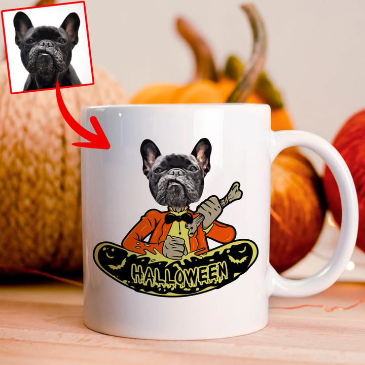 Personalized Dog Portrait Pumpkin Mug on Halloween Day