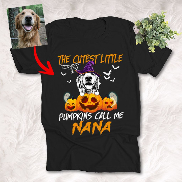 Little Pumpkins Call Nana Custom Sketch Dog Portrait Unisex T-shirt On Halloween Day
