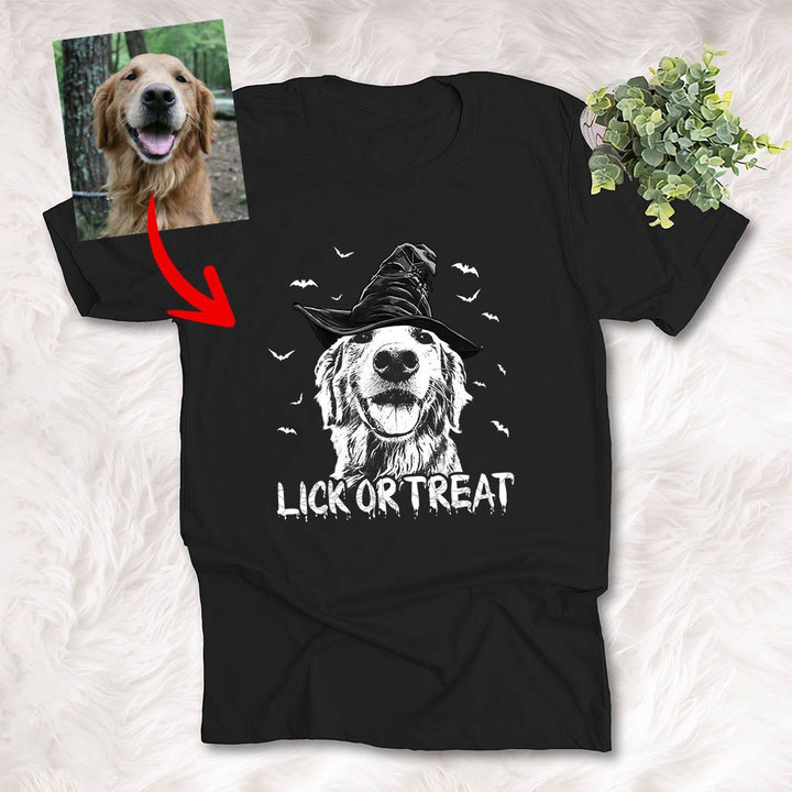Personalized Dog In Witch Hat Custom Halloween Unisex T-shirt