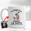 Personalized Pet Makes Me Happy Dog Lovers Mug Custom Gift For Dog Moms, Dog Dads, Birthday's GIift For Daughter, Dog Lovers, Pet Owners