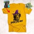 Personalized Halloween Witch Hat Custom Dog Portrait T-Shirt