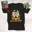 Happy Halloween Witch Dog With Full Moon Customized Dog Photo Sketch T-Shirt Gift For Halloween, Spooky Dog Lover