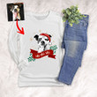 Customized Christmas 2022 Sketch Pet Portrait Christmas Ribbon Unisex Long Sleeves For Pet Owners