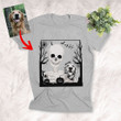 Custom Skull Skeleton Halloween Sketch Pet Portrait T-shirt For Dog Mom Dog Dad