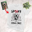Spooky Vibes Only Custom Sketch Dog Portrait Halloween Unisex T-shirt