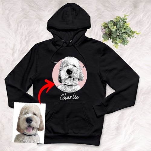 Personalized Pet Portrait Sketch Hand Drawing Men & Women Hoodie for Dog Lovers, Gift for Dog Lover